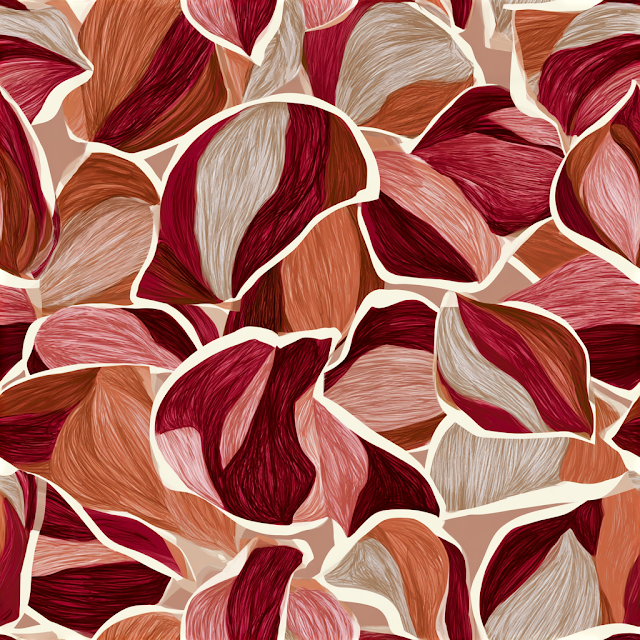 Abstract Botanical Seamless Pattern of Leaf and Petal Shapes