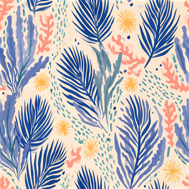 Abstract Coastal Botanical Seamless Pattern