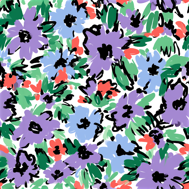 Abstract Floral Pattern with Hand-Drawn Flowers