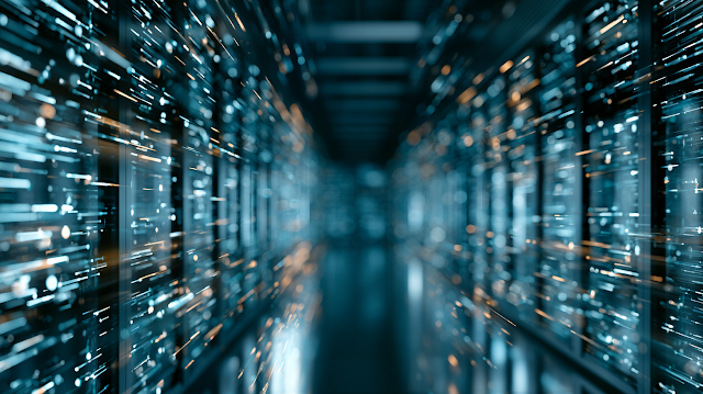 Abstract Glowing Data Streams in a Modern Server Room