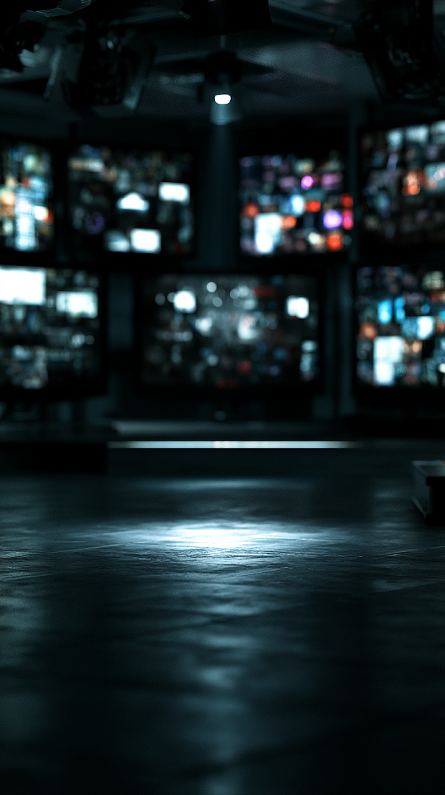 Abstract Newsroom Environment with Glowing Screens