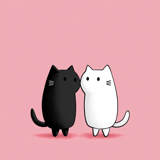 Adorable Black and White Cat Couple Cartoon