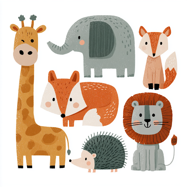 Adorable Cartoon Wild Animals Illustration