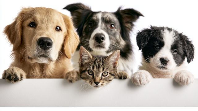 Adorable Pets Peeking Over Blank Banner