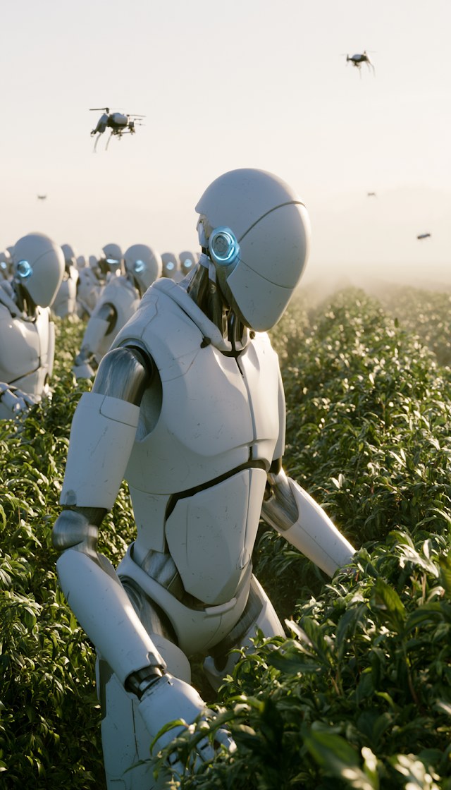Advanced Humanoid Robots Harvesting in Organic Farm Field