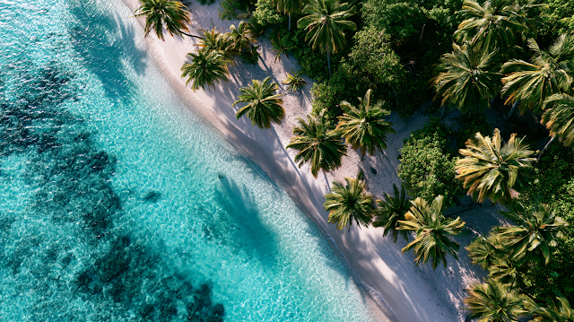 Aerial View of a Turquoise Tropical Lagoon