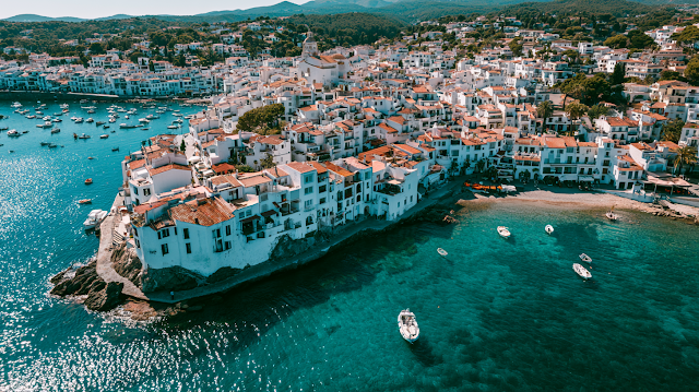 Aerial View of Mediterranean Coastal Town