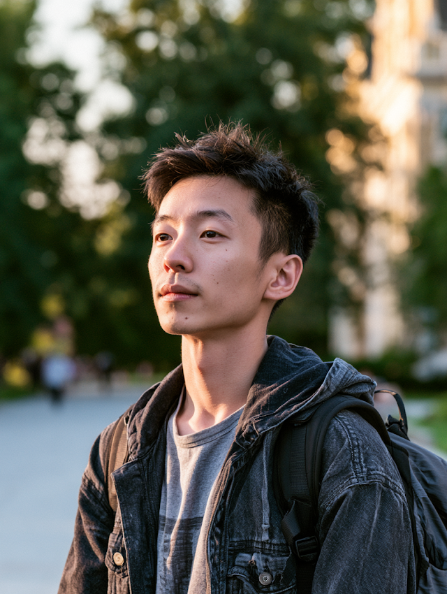 Aloof College Student in Campus Setting
