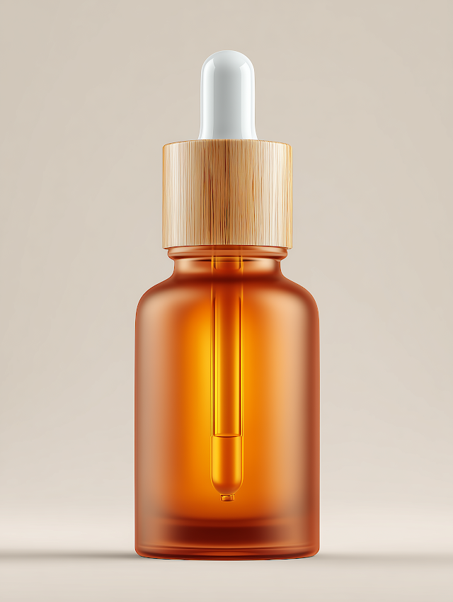 Amber Frosted Glass Essential Oil Bottle with Wooden Dropper