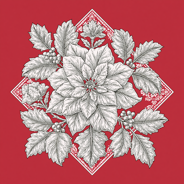 Art Deco Poinsettia and Holly Design