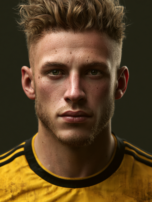 Athletic English Soccer Player Portrait in Yellow Jersey