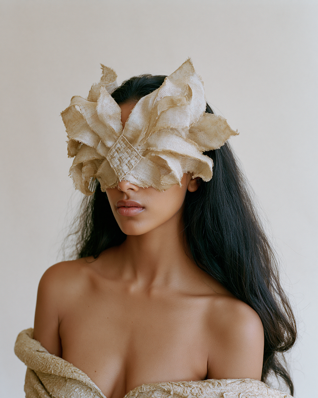 Avant-Garde Fashion Portrait with Woven Headpiece
