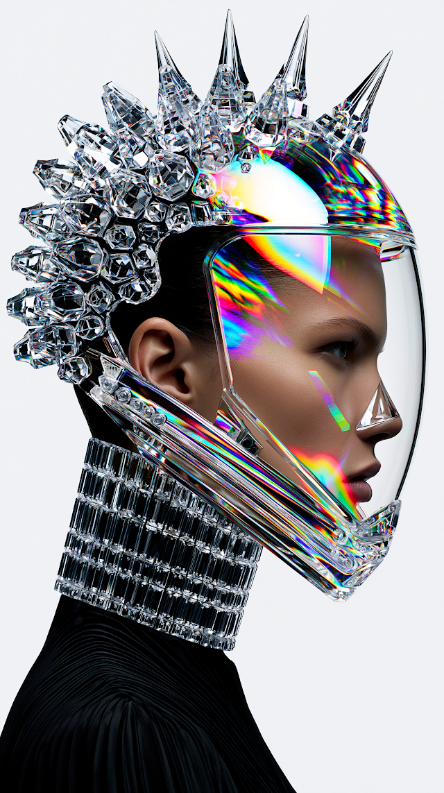 Avant-Garde Transparent Helmet with Crystalline Spikes