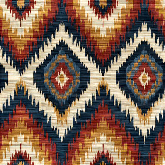 Aztec-Inspired Ikat Pattern in Terracotta and Indigo