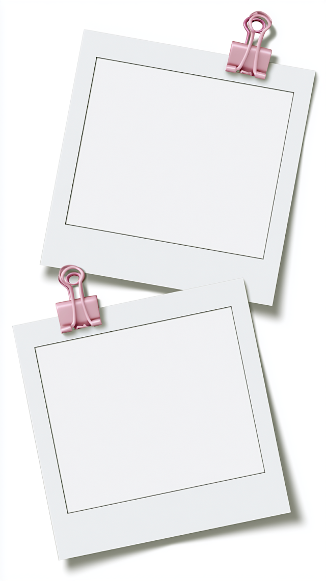 Blank Polaroid Photo Frames with Pink Binder Clips