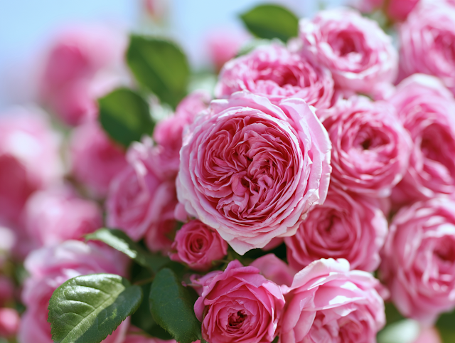 Blooming Pink Garden Roses in Soft Focus