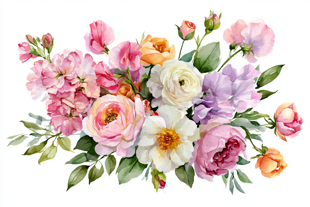 Blush Pink Watercolor Floral Bouquet