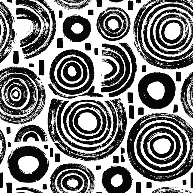 Bold Black Brush Stroke Circle Pattern on White Background