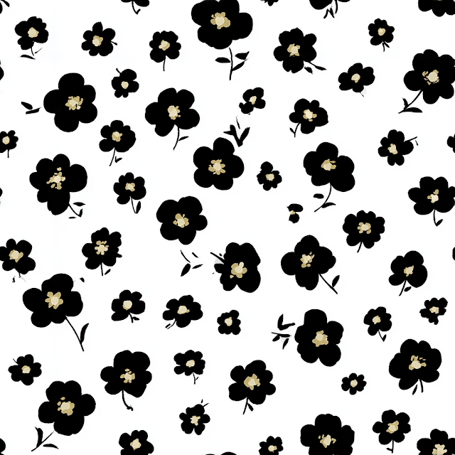 Bold Black Daisy Floral Pattern on White Background