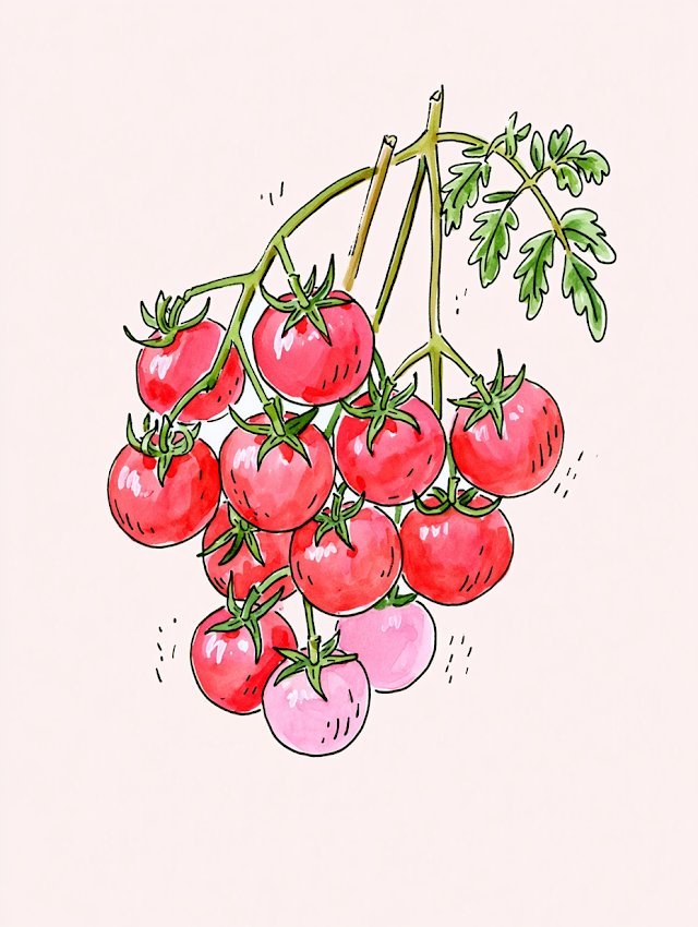 Bright Red Cherry Tomatoes Cluster Illustration