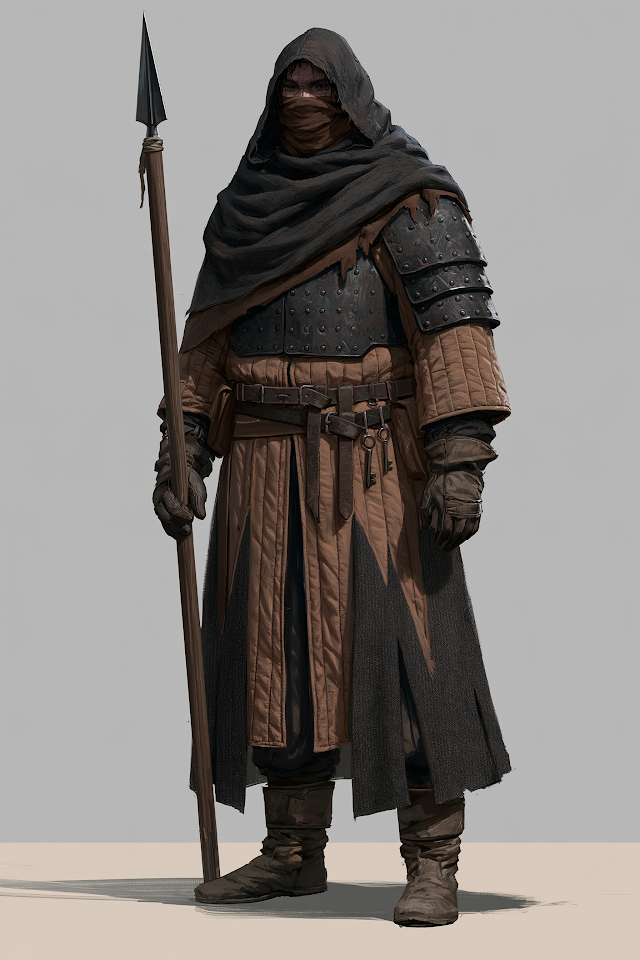 Burly Medieval Watchman in Dark Fantasy Setting