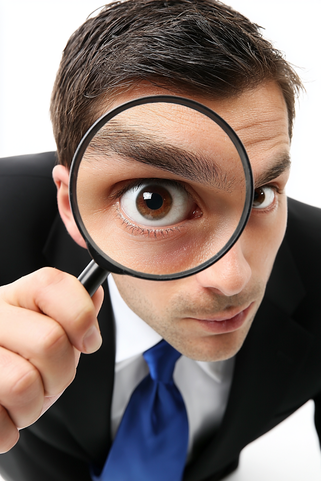 Businessman with Magnifying Glass in Studio Portrait