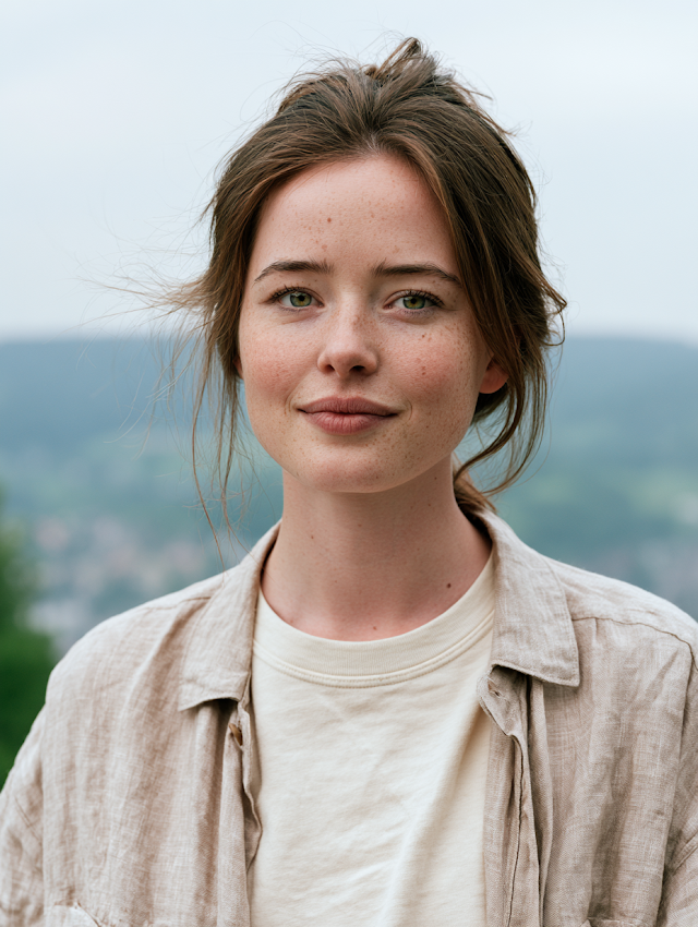 Calm Alpine Woman in Minimalist Outdoor Attire