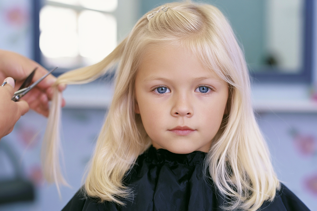 Calm Child Getting a Haircut in Salon