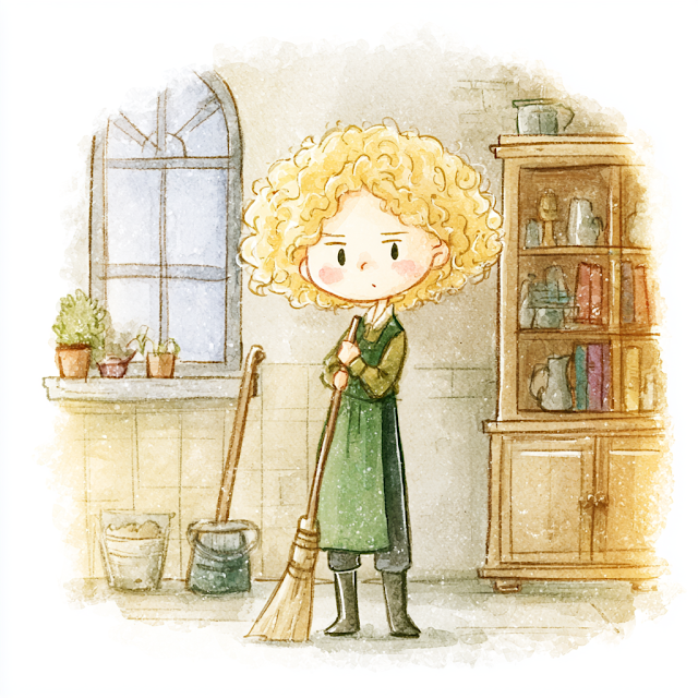 Charming Chibi Girl Helping with Chores