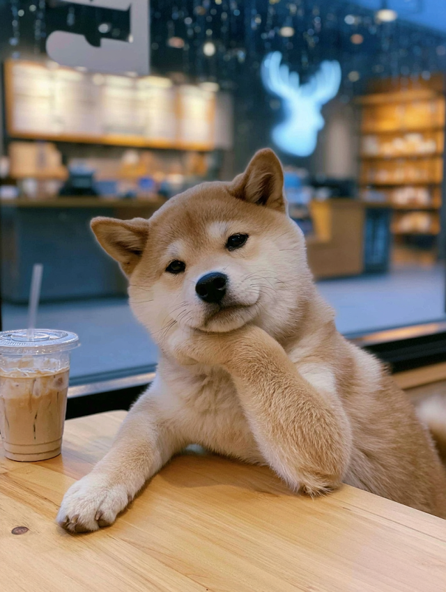 Charming Shiba Inu in Cozy Cafe