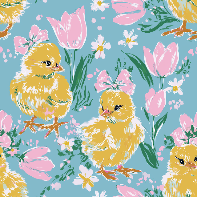 Charming Spring Chick Seamless Pattern