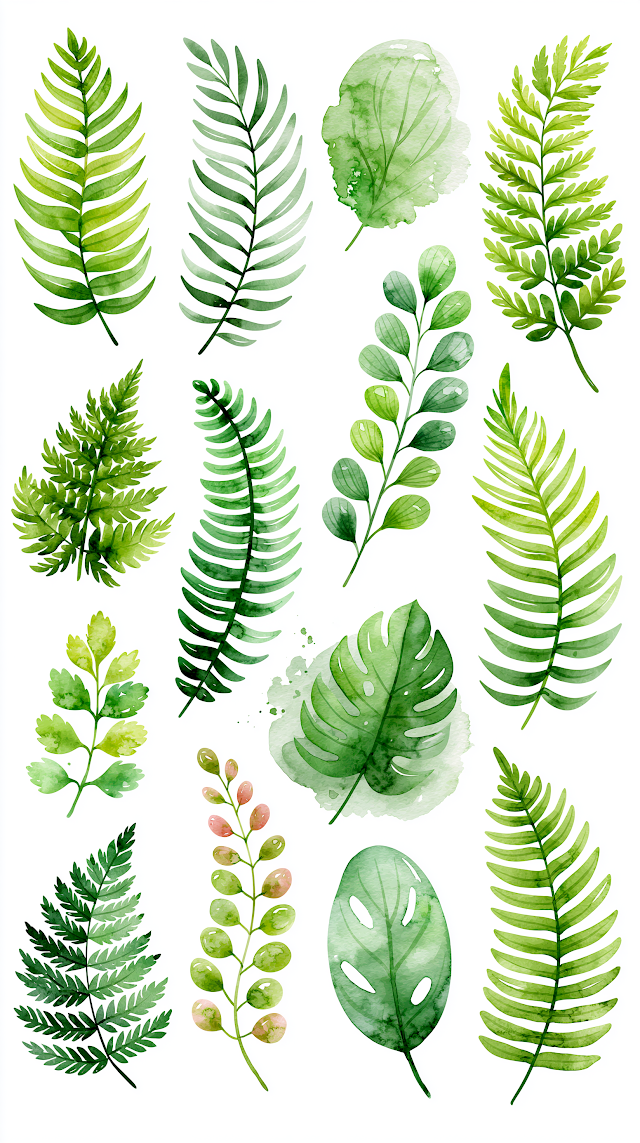 Charming Watercolor Fern Fronds Collection