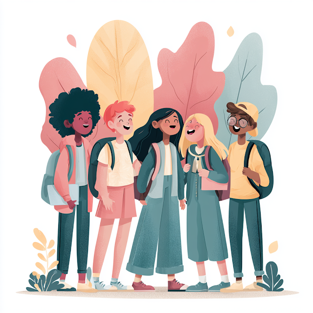 Cheerful Diverse School Children in Sunny Park