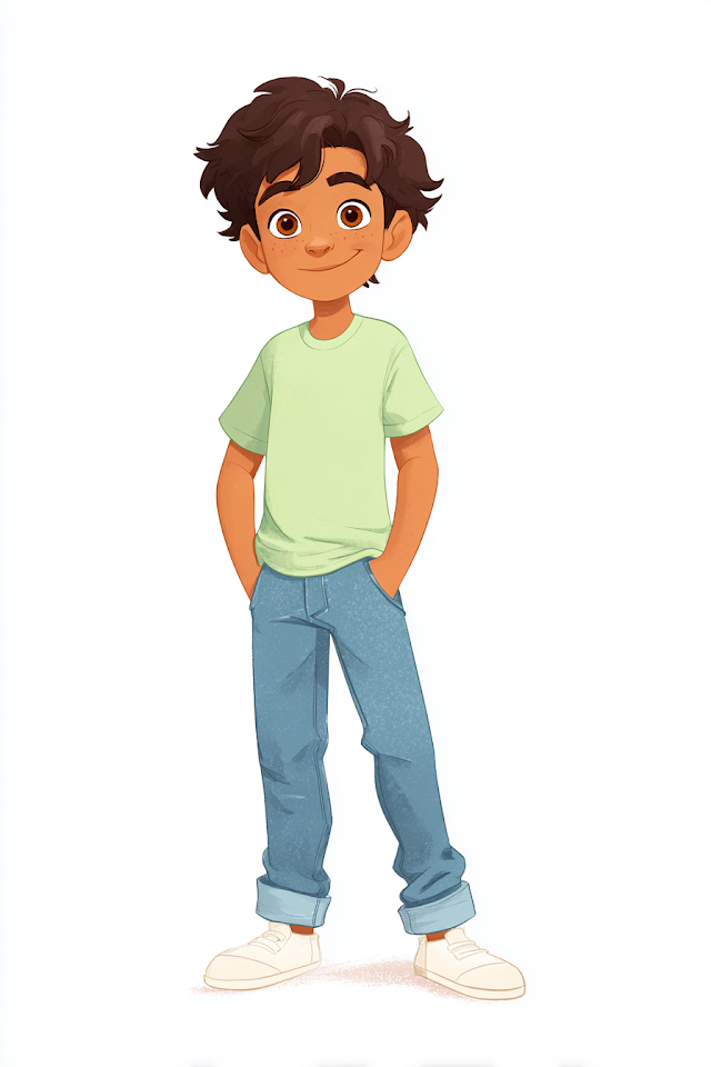 Cheerful Egyptian Boy Character Amir in Cartoon Style