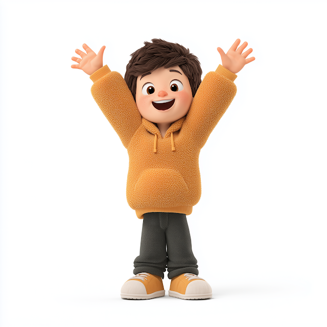 Cheerful Kid Celebrating in 3D Illustration