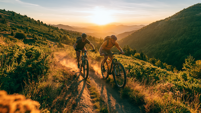 Cinematic Mountain Biking Adventure at Sunset