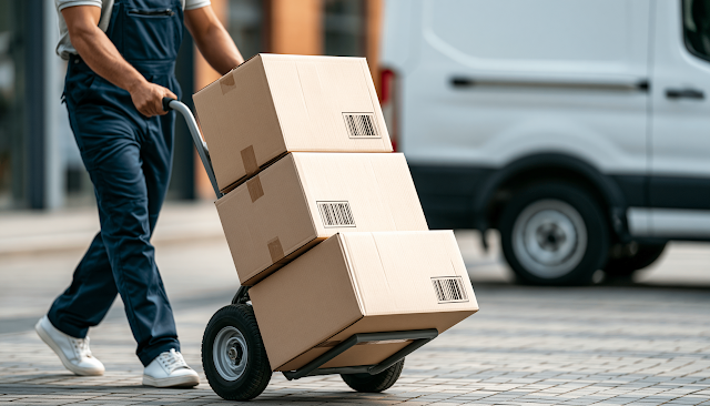 Close-Up of Delivery Person Handling Packages
