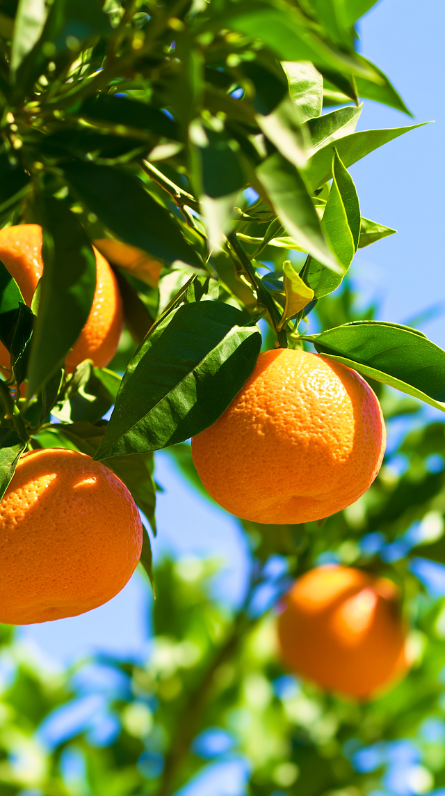Close-Up of Fresh Tangerines on Tree