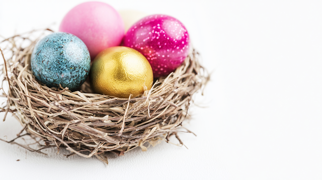 Colorful Easter Eggs in Rustic Bird Nest