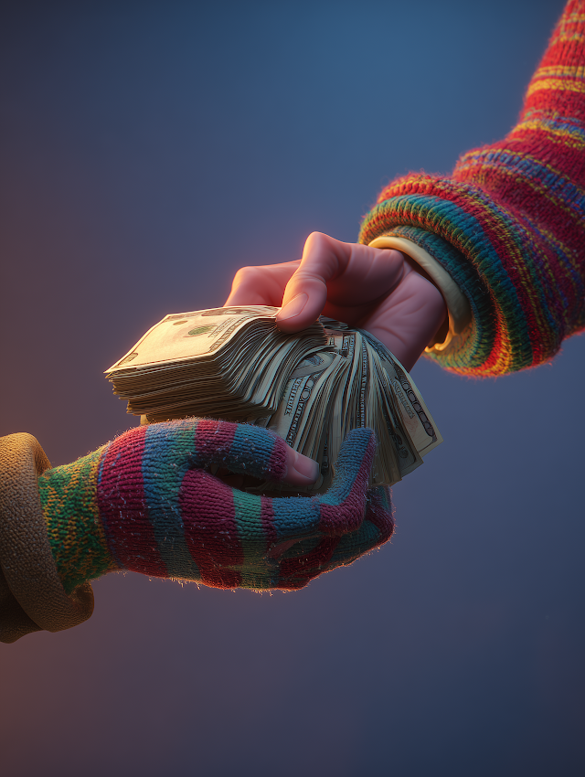 Colorful Hands Exchanging Cash in a Playful Scene