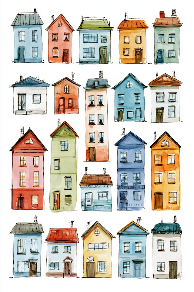 Colorful Pastel Toy Houses Illustration