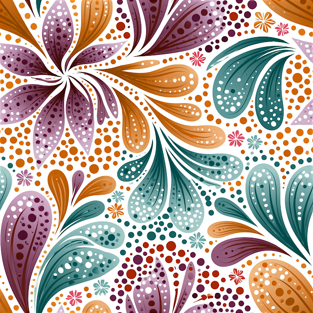 Colorful Whimsical Botanical Doodle Dot Pattern