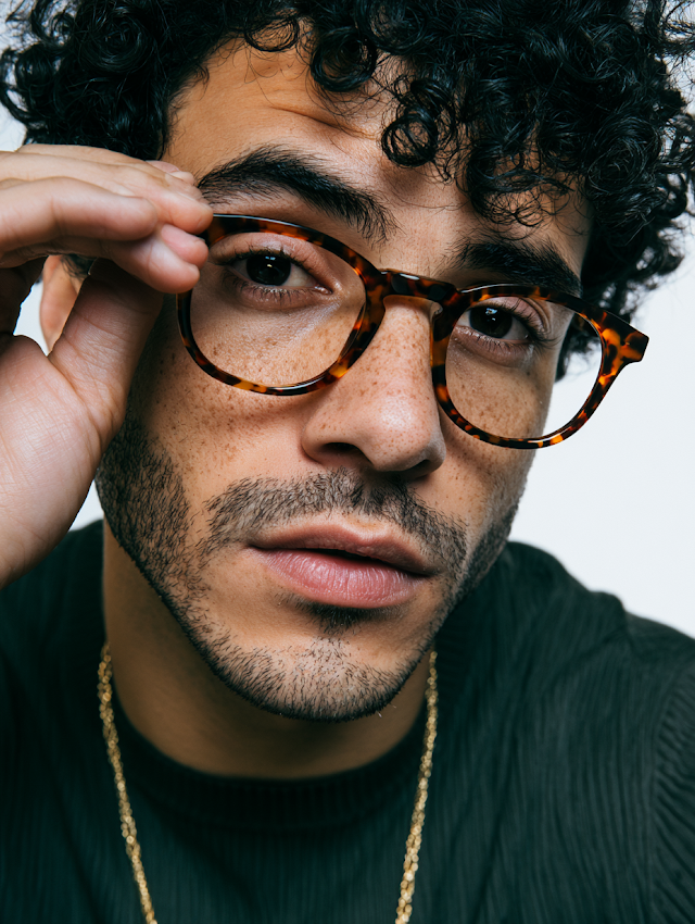 Confident Man Adjusting Glasses