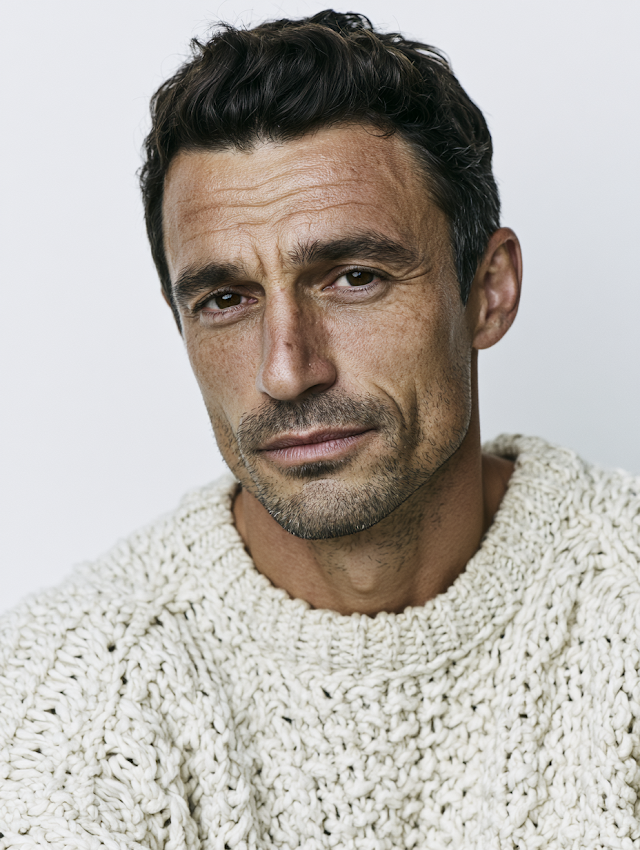 Confident Mature Man in Textured Cream Sweater