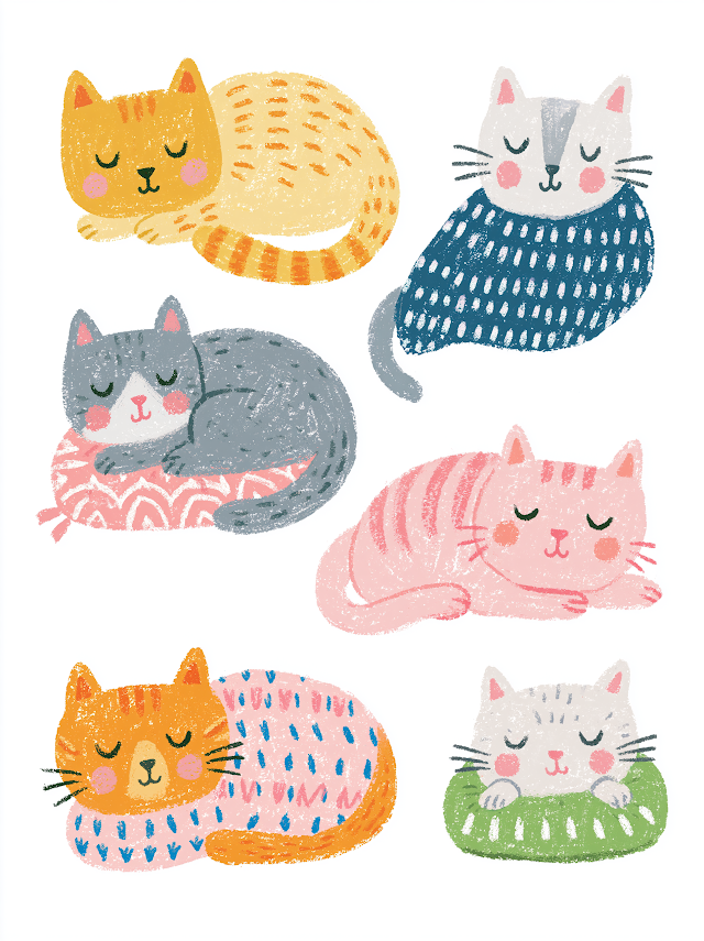 Cozy Cats Sleeping Illustration