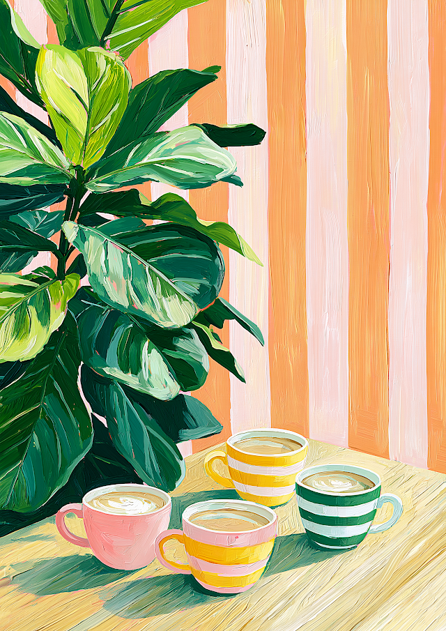 Cozy Kitchen Scene with Coffee and Greenery
