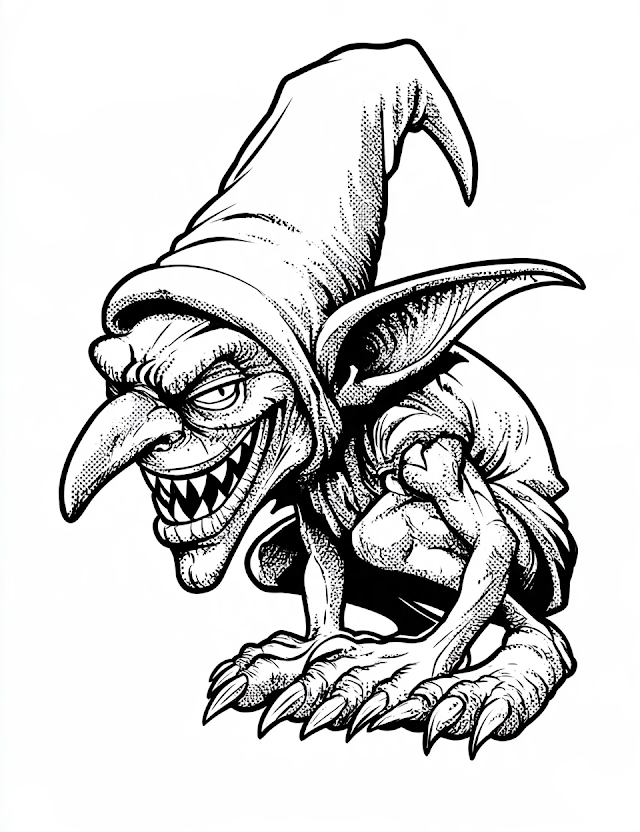 Creepy Goblin Character Line Art