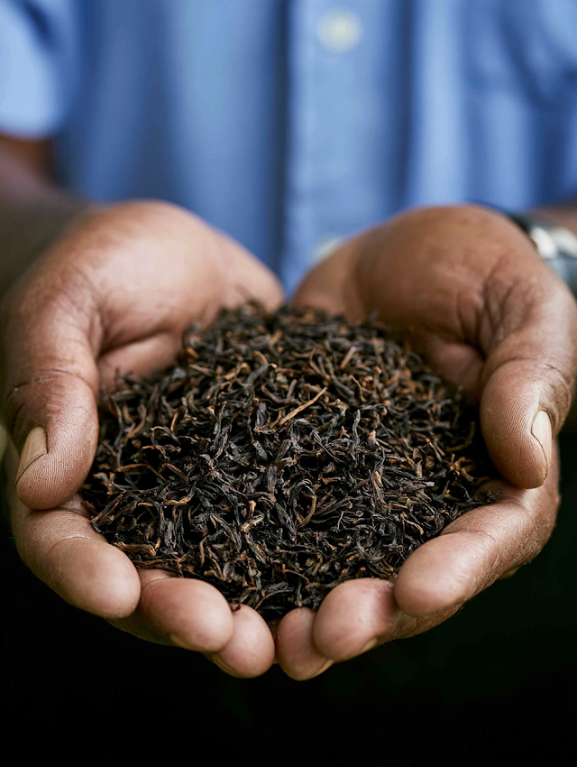 Cupped Hands Offering Dried Loose-Leaf Black Tea
