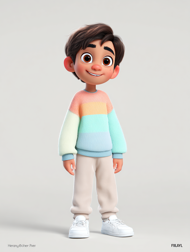 Curious Cartoon Boy in Pixar Style