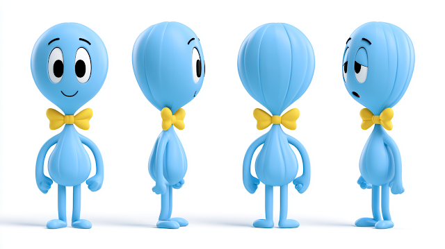 Cute Blue Balloon Character Turnaround Sheet